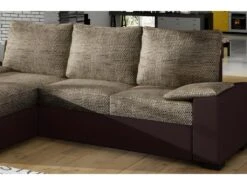 Canapé D'angle Convertible - En Tissu Marron Et Simili Chocolat, Angle Gauche (vu De Face) - LUCAS -Deco.fr Soldes Boutique canape 9995349