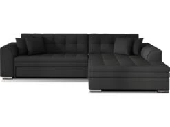 Canapé D'angle Convertible, SOHO, En Tissu De Qualité, Noir, 5/6 Places, Angle Droit (vu De Face)