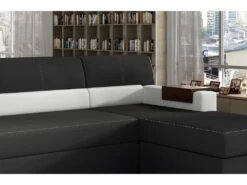 Canapé D'angle Convertible En Tissu Luxe Noir Et Simili Cuir Blanc Cassé, 5 Places, Avec Coffre, Angle Droit (vu De Face) - RICCI 9 Canapé D'angle Convertible En Tissu Luxe Noir Et Simili Cuir Blanc Cassé, 5 Places, Avec Coffre, Angle Droit (vu De Face) - RICCI -Deco.fr Soldes Boutique canape 9995757