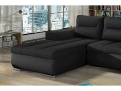 Canapé D'angle Convertible En Tissu Luxe Noir Et Simili Cuir Noir, 5 Places, Angle Gauche (vu De Face) - OTELLO -Deco.fr Soldes Boutique canape 9995779