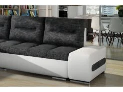 Canapé D'angle Convertible En Tissu Luxe Gris Foncé Et Simili Cuir Blanc, 5 Places, Angle Gauche (vu De Face) - OTELLO -Deco.fr Soldes Boutique canape 9995789