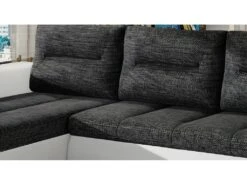 Canapé D'angle Convertible En Tissu Luxe Gris Foncé Et Simili Cuir Blanc, 5 Places, Angle Gauche (vu De Face) - OTELLO -Deco.fr Soldes Boutique canape 9995793