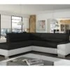 Canapé D'angle Convertible En Tissu Luxe Noir Et Simili Cuir Blanc Cassé, 5 Places, Avec Coffre, Angle Gauche (vu De Face), VERTU MIX 11 Canapé D'angle Convertible En Tissu Luxe Noir Et Simili Cuir Blanc Cassé, 5 Places, Avec Coffre, Angle Gauche (vu De Face), VERTU MIX -Deco.fr Soldes Boutique canape 9996145