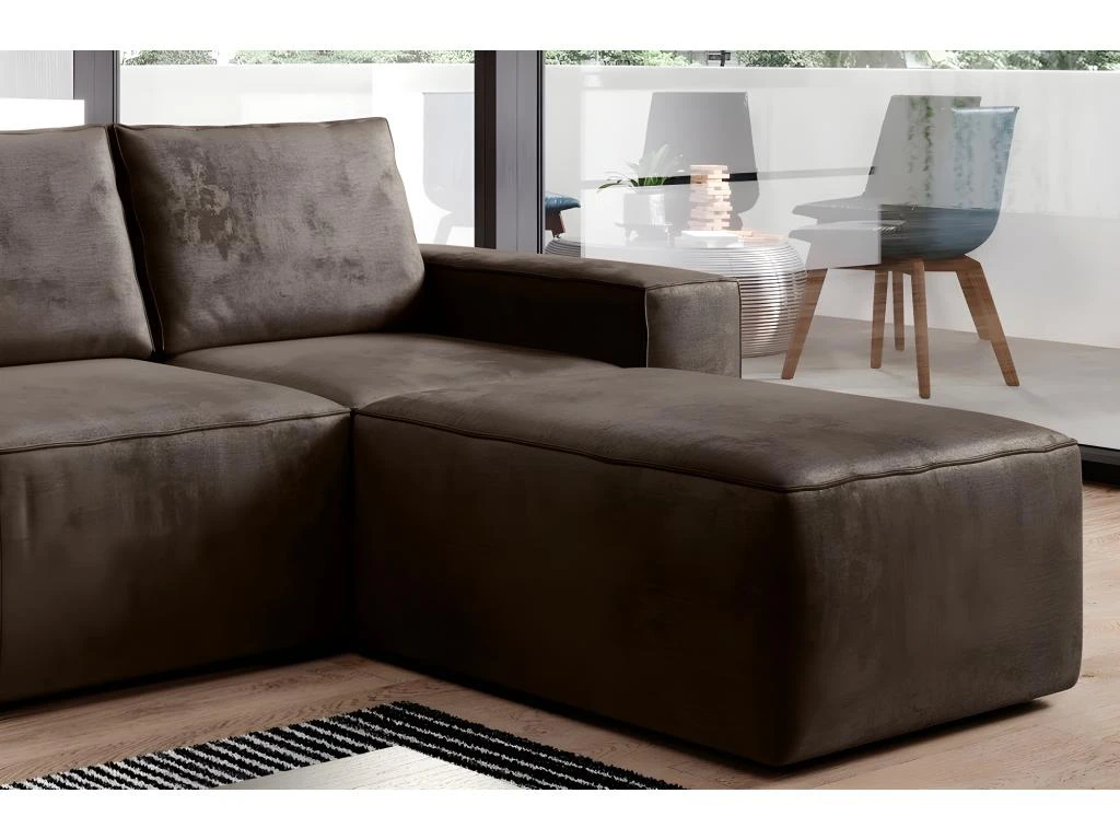 Canapé D'angle Convertible - SIDNEY VELOURS - En Tissu Luxe - 5/6 Places, Chocolat, Angle Droit (vu De Face) 2 Canapé D'angle Convertible - SIDNEY VELOURS - En Tissu Luxe - 5/6 Places, Chocolat, Angle Droit (vu De Face) – Image 2