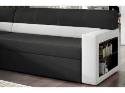 Canapé D'angle Convertible En Tissu Luxe Noir Et Simili Cuir Blanc Cassé, 5 Places, Avec Coffre, Angle Gauche (vu De Face) - RICCI 7 Canapé D'angle Convertible En Tissu Luxe Noir Et Simili Cuir Blanc Cassé, 5 Places, Avec Coffre, Angle Gauche (vu De Face) - RICCI -Deco.fr Soldes Boutique canape 9996487