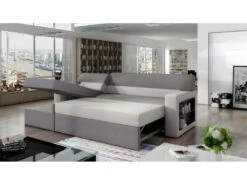 Canapé D'angle Convertible En Tissu Luxe Noir Et Simili Cuir Blanc Cassé, 5 Places, Avec Coffre, Angle Gauche (vu De Face) - RICCI 8 Canapé D'angle Convertible En Tissu Luxe Noir Et Simili Cuir Blanc Cassé, 5 Places, Avec Coffre, Angle Gauche (vu De Face) - RICCI -Deco.fr Soldes Boutique canape 9996489