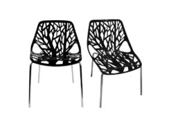 Lot De 2 Chaises Noires Empilables Avec Piètement Métal Chromé - NOVA