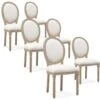 Lot De 6 Chaises Médaillon Louis XVI Tissu Beige