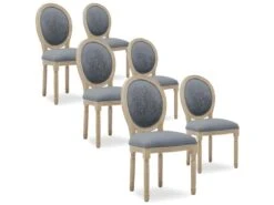 Lot De 6 Chaises Médaillon Louis XVI Tissu Gris