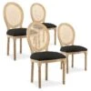 Lot De 4 Chaises Médaillon Louis XVI Cannage Rotin Tissu Noir