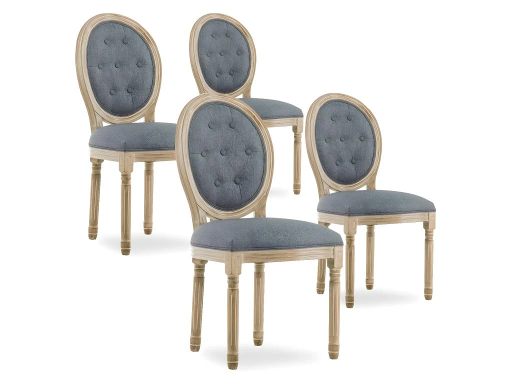 Lot De 4 Chaises Médaillon Capitonnées Louis XVI Tissu Gris 1 Lot De 4 Chaises Médaillon Capitonnées Louis XVI Tissu Gris