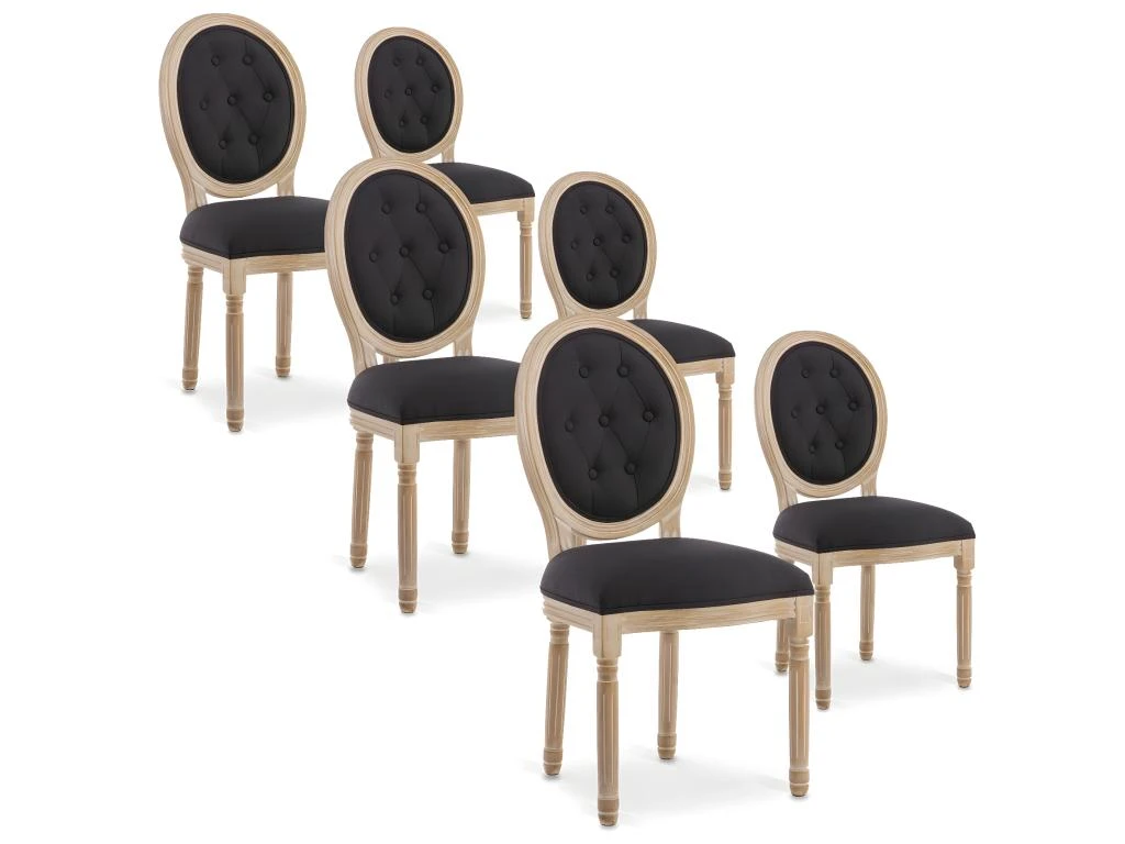 Lot De 6 Chaises Médaillon Capitonnées Louis XVI Tissu Noir 1 Lot De 6 Chaises Médaillon Capitonnées Louis XVI Tissu Noir