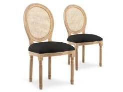Lot De 2 Chaises Médaillon Louis XVI Cannage Rotin Tissu Noir