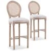 Lot De 2 Chaises De Bar Médaillon Louis XVI Cannage Rotin Tissu Beige -Deco.fr Soldes Boutique chaise 10022199