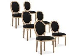 Lot De 6 Chaises Médaillon Louis XVI Tissu Noir