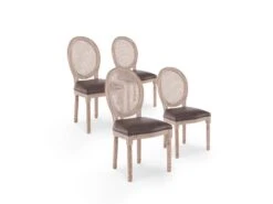 Lot De 4 Chaises Médaillon Louis XVI Cannage Rotin Vintage
