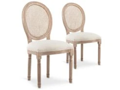 Lot De 2 Chaises Médaillon Louis XVI Cannage Rotin Tissu Beige