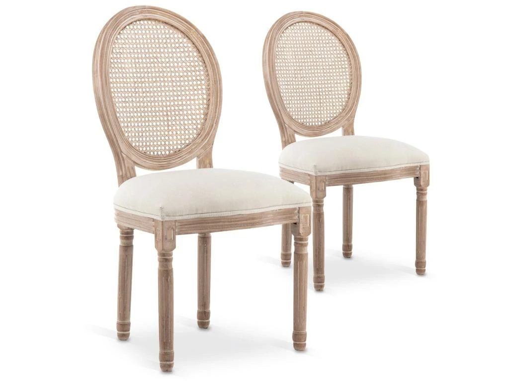 Lot De 2 Chaises Médaillon Louis XVI Cannage Rotin Tissu Beige 1 Lot De 2 Chaises Médaillon Louis XVI Cannage Rotin Tissu Beige