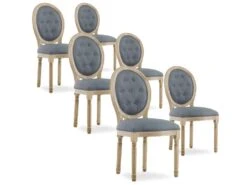 Lot De 6 Chaises Médaillon Capitonnées Louis XVI Tissu Gris