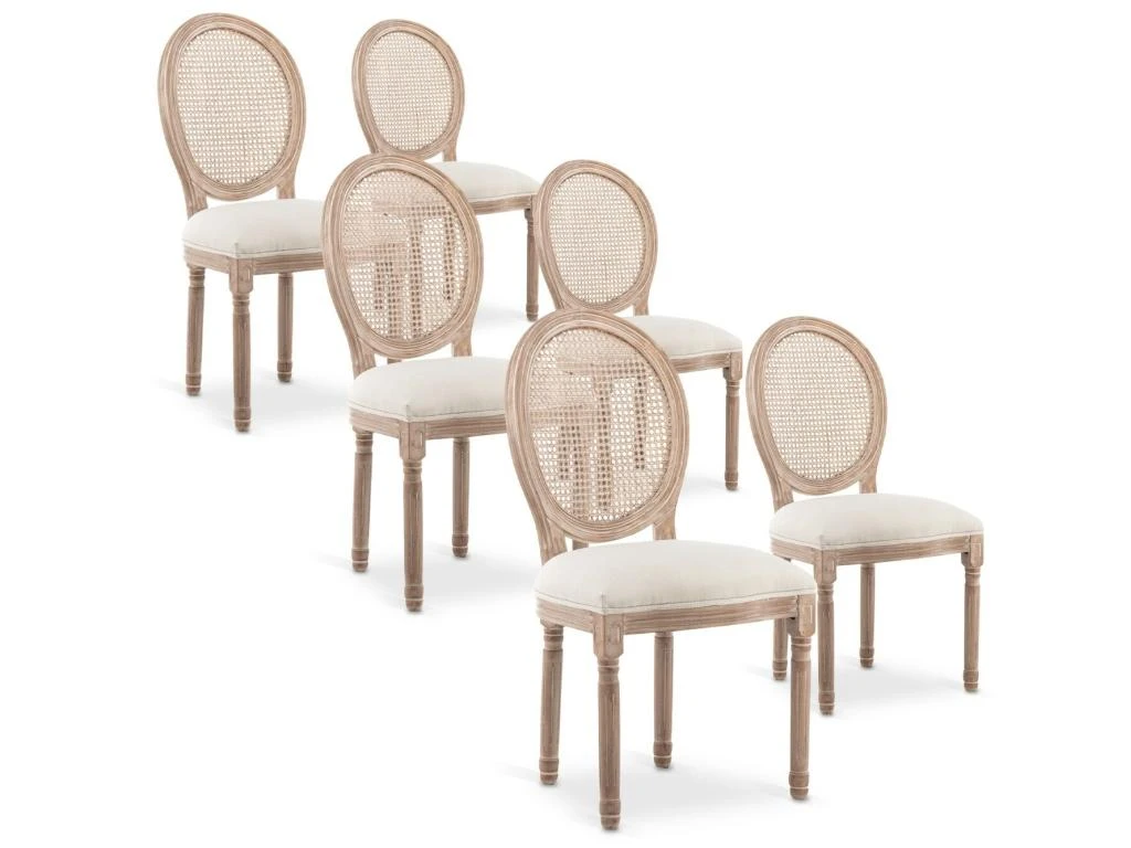 Lot De 6 Chaises Médaillon Louis XVI Cannage Rotin Tissu Beige 1 Lot De 6 Chaises Médaillon Louis XVI Cannage Rotin Tissu Beige