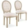 Lot De 2 Chaises Médaillon Capitonnées Louis XVI Tissu Beige