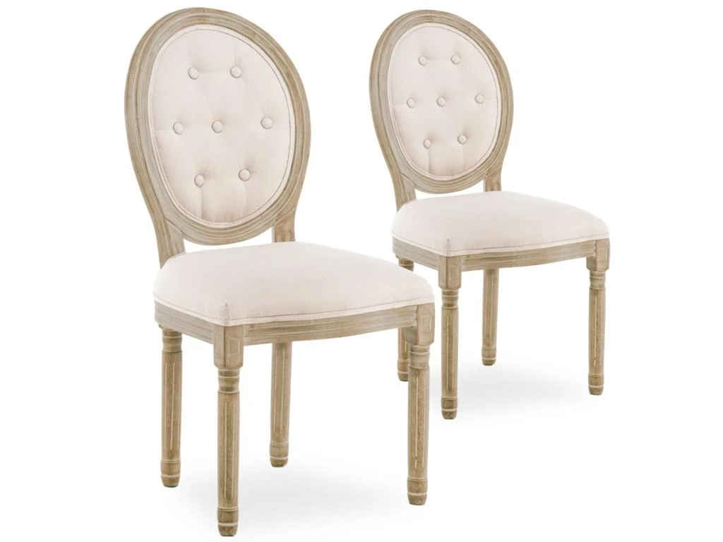 Lot De 2 Chaises Médaillon Capitonnées Louis XVI Tissu Beige 1 Lot De 2 Chaises Médaillon Capitonnées Louis XVI Tissu Beige