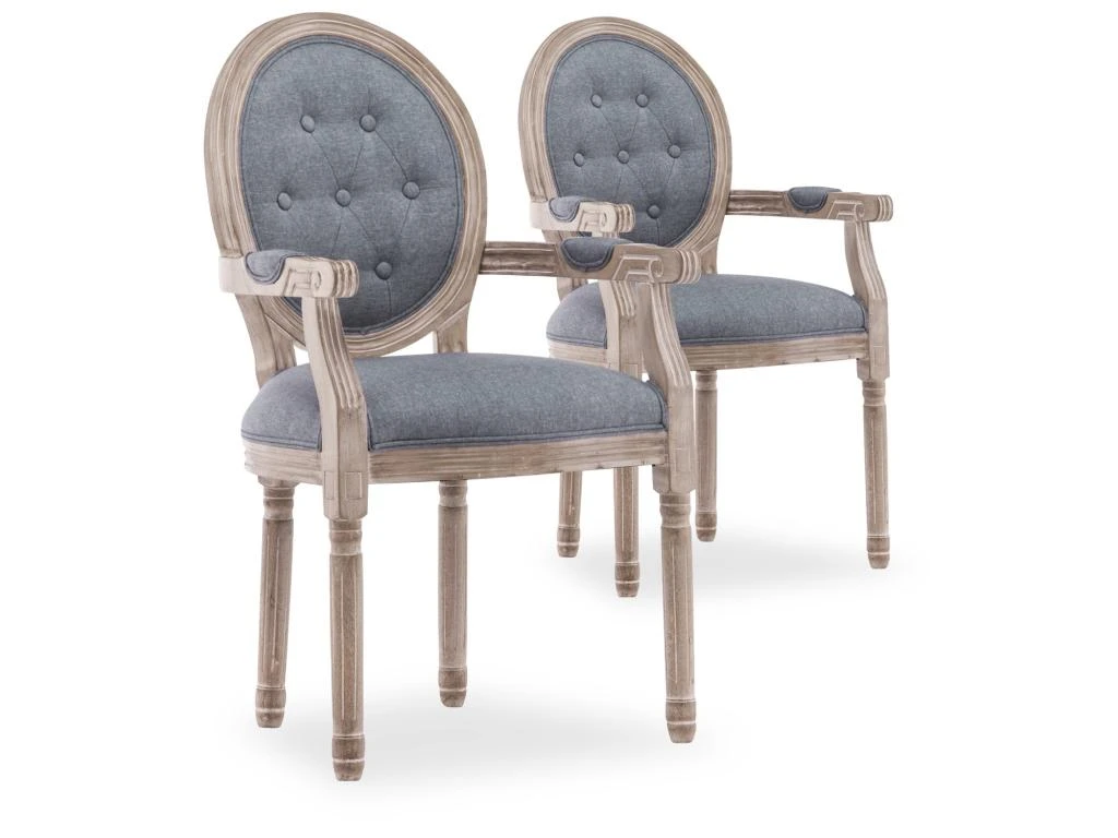 Lot De 2 Fauteuils Médaillon Capitonnés Louis XVI Tissu Gris 1 Lot De 2 Fauteuils Médaillon Capitonnés Louis XVI Tissu Gris