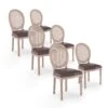Lot De 6 Chaises Médaillon Louis XVI Cannage Rotin Vintage