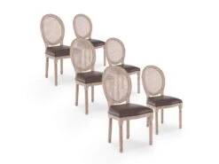 Lot De 6 Chaises Médaillon Louis XVI Cannage Rotin Vintage