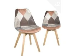 Lot 2 Chaises Scandinaves Patchwork LAO (Marron)