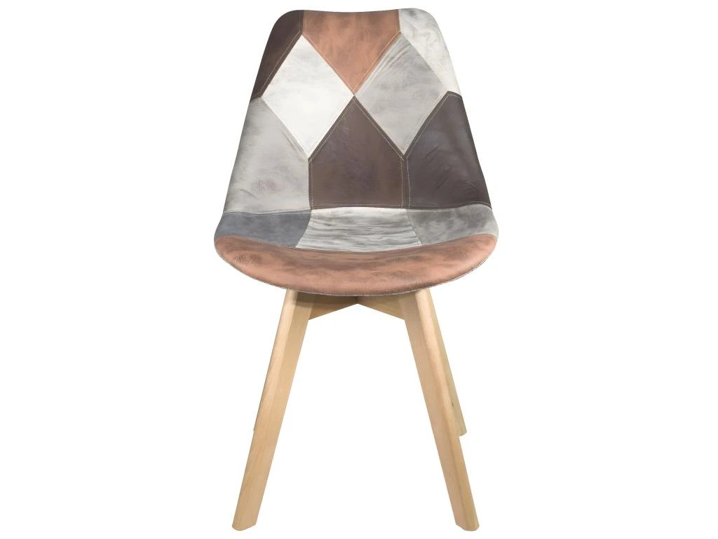 Lot 2 Chaises Scandinaves Patchwork LAO (Marron) 2 Lot 2 Chaises Scandinaves Patchwork LAO (Marron) – Image 2