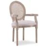 Fauteuil Médaillon Louis XVI Cannage Rotin Tissu Beige