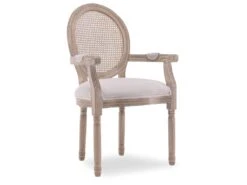 Fauteuil Médaillon Louis XVI Cannage Rotin Tissu Beige