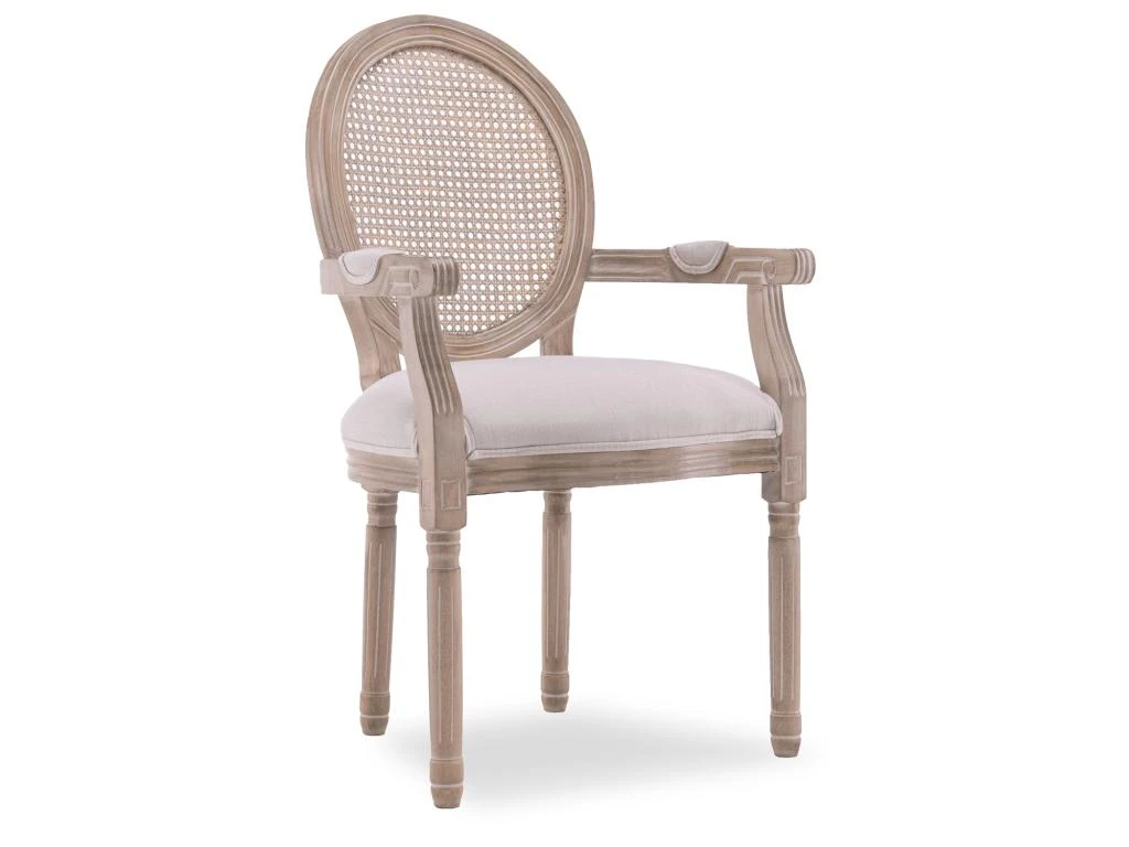 Fauteuil Médaillon Louis XVI Cannage Rotin Tissu Beige 1 Fauteuil Médaillon Louis XVI Cannage Rotin Tissu Beige