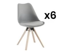 Lot De 6 Chaises En Polypropylène Et Hêtre - Gris Et Naturel Clair - SERANI