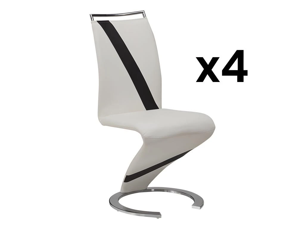 Lot De 4 Chaises TWIZY - Simili Blanc & Noir 1 Lot De 4 Chaises TWIZY - Simili Blanc & Noir