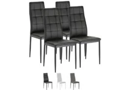 Set De 4 Chaises Salon Chelsea Tapissées Noir, 42 Cm X 51 Cm X 97 Cm