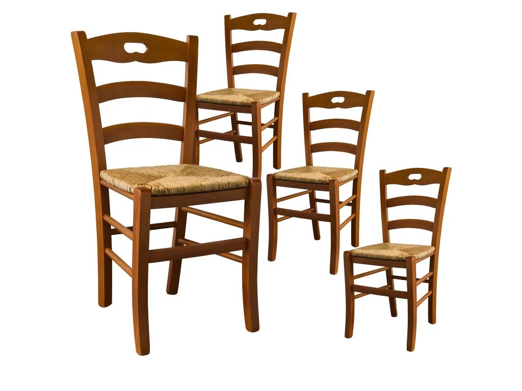 SUZY - Lot De 4 Chaises Teinté Chêne Et Assises En Paille 1 SUZY - Lot De 4 Chaises Teinté Chêne Et Assises En Paille