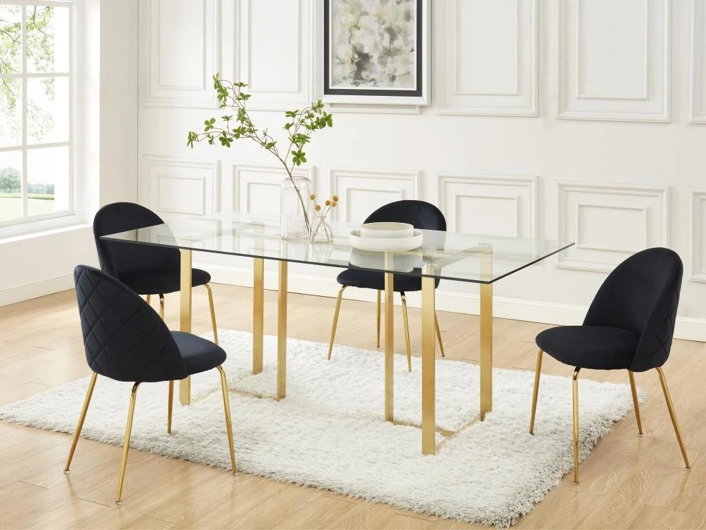 Lot De 6 Chaises - Velours Et Métal Doré - Noir - MELBOURNE 2 Lot De 6 Chaises - Velours Et Métal Doré - Noir - MELBOURNE – Image 2