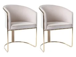 Lot De 2 Chaises Avec Accoudoirs En Velours Et Métal - Crème Et Doré - JOSETHE De Pascal MORABITO