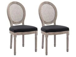 Lot De 2 Chaises - Cannage, Tissu Et Bois D'hévéa - Noir - ANTOINETTE