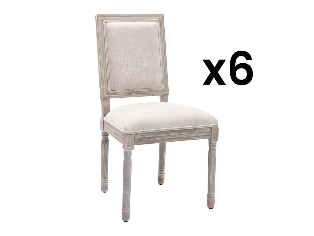 Lot De 6 Chaises En Tissu Et Bois D'hévéa - Beige - AMBOISETTE 1 Lot De 6 Chaises En Tissu Et Bois D'hévéa - Beige - AMBOISETTE