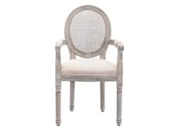 Lot De 6 Chaises Avec Accoudoirs - Cannage, Tissu Et Bois D'hévéa - Beige - ANTOINETTE -Deco.fr Soldes Boutique chaise 11210609