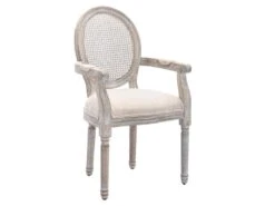 Lot De 6 Chaises Avec Accoudoirs - Cannage, Tissu Et Bois D'hévéa - Beige - ANTOINETTE -Deco.fr Soldes Boutique chaise 11210623