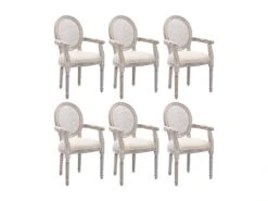 Lot De 6 Chaises Avec Accoudoirs - Cannage, Tissu Et Bois D'hévéa - Beige - ANTOINETTE -Deco.fr Soldes Boutique chaise 11210629