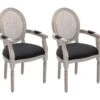Lot De 2 Chaises Avec Accoudoirs - Cannage, Tissu Et Bois D'hévéa - Noir - ANTOINETTE -Deco.fr Soldes Boutique chaise 11210649