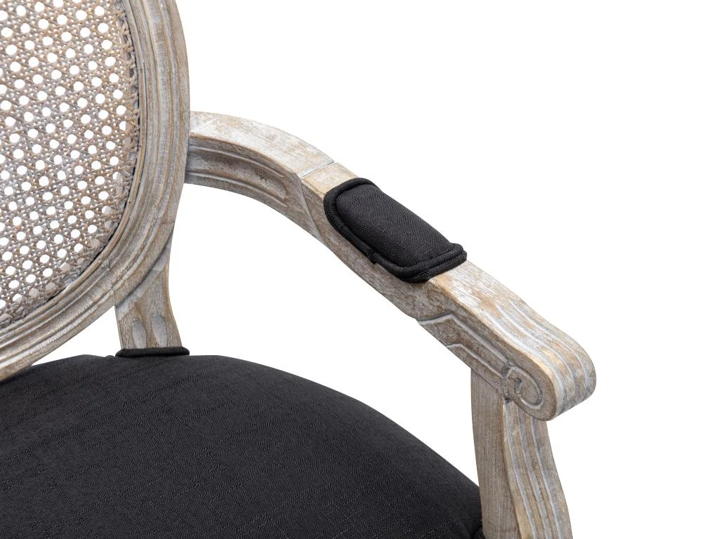 Lot De 6 Chaises Avec Accoudoirs - Cannage, Tissu Et Bois D'hévéa - Noir - ANTOINETTE 7 Lot De 6 Chaises Avec Accoudoirs - Cannage, Tissu Et Bois D'hévéa - Noir - ANTOINETTE – Image 7