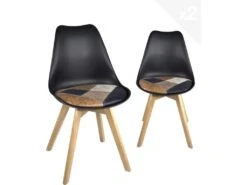 Lot 2 Chaises Scandinaves Coussin Patchwork LAO (Marron)