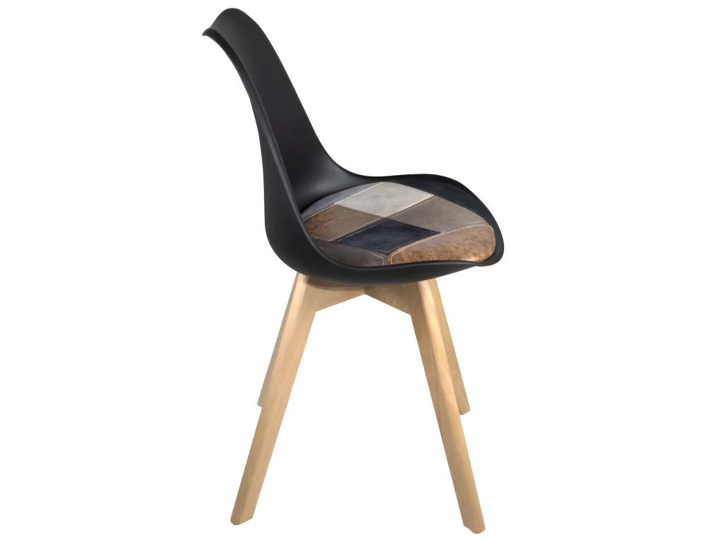 Lot 2 Chaises Scandinaves Coussin Patchwork LAO (Marron) 4 Lot 2 Chaises Scandinaves Coussin Patchwork LAO (Marron) – Image 4