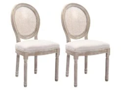 Lot De 2 Chaises - Cannage, Tissu Et Bois D'hévéa - Beige - ANTOINETTE